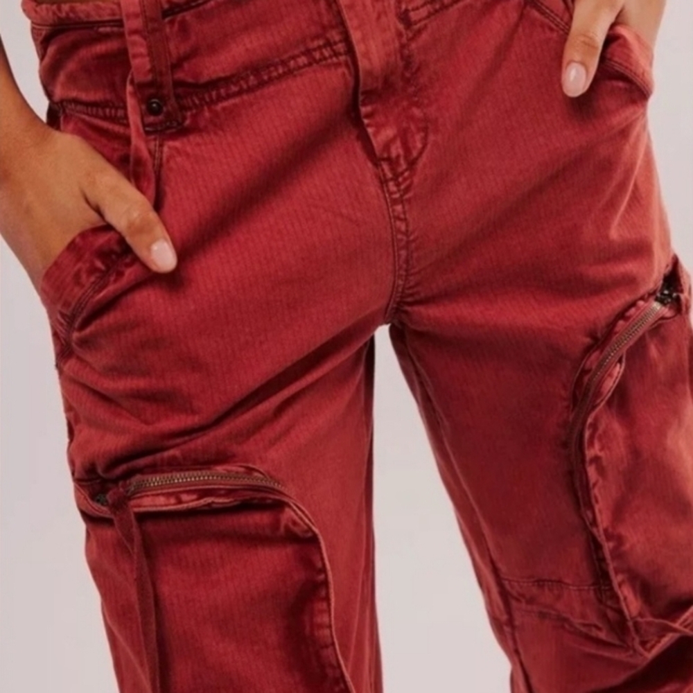 Free People Cant Compare Slouchy Red Cargo Pants